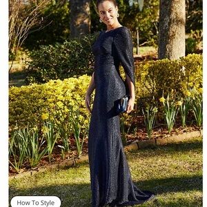 Elegant Navy and Metallic Formal Evening Gown 18W Plus